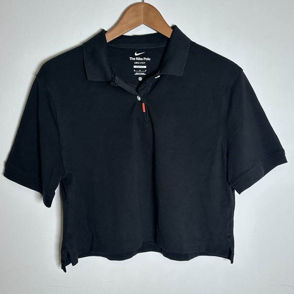 Nike Dri-FIT Cropped‎ Polo Shirt Black Loose Fit DC3426-010 Womens Size M - Picture 3 of 9